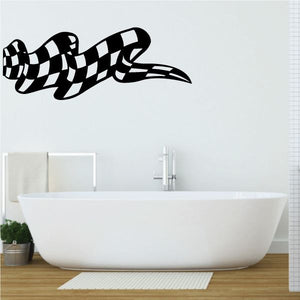 Checkered flag wall decal, black and white vinyl flag with ribbon tail