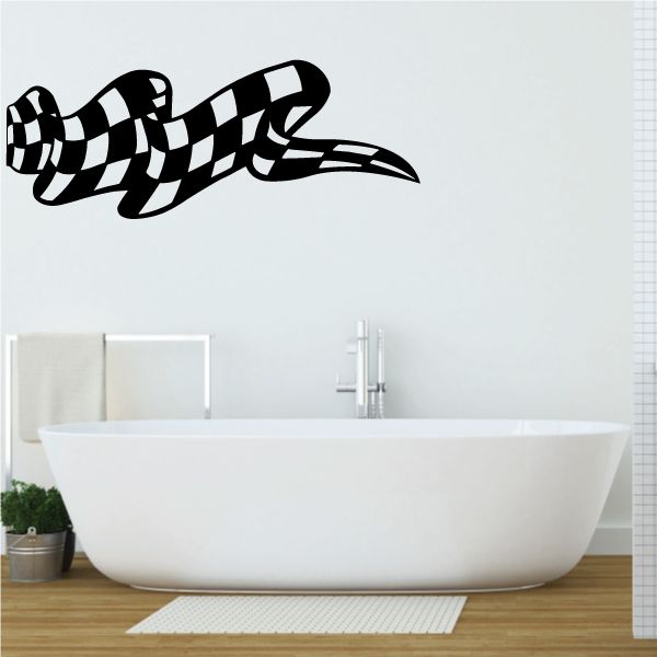 Checkered flag wall decal, black and white vinyl flag with ribbon tail