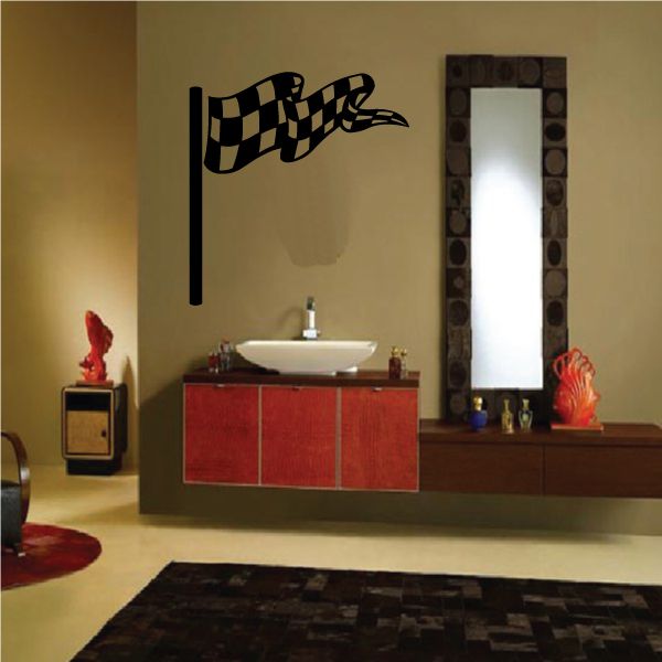 Checkered flag wall decal vinyl sticker with waving black-and-white flag