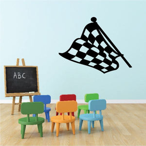 Checkered flag wall decal with black-and-white flag on a pole