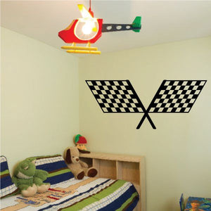 Checkered flag wall decal: two crossed black-and-white flags