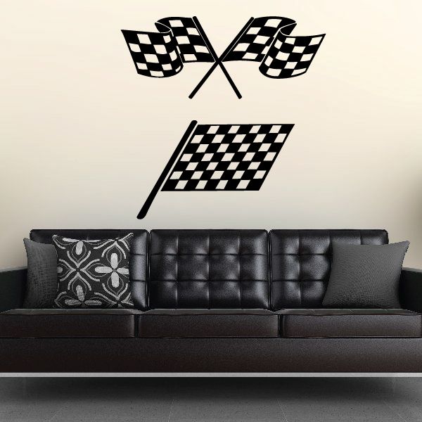 Image of Checkered Flags Wall Decal - Vinyl Decal - Car Decal - MC16