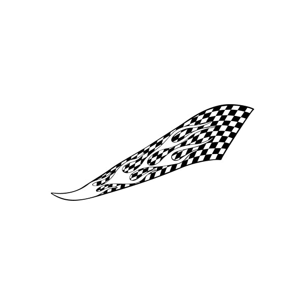 Checkered flame graphic decal with black-and-white checker pattern