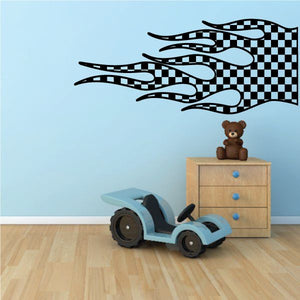 Checkered flames wall decal with black-and-white checkered flame shapes