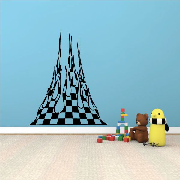 Checkered flames vinyl wall decal with black-and-white checker flame shapes