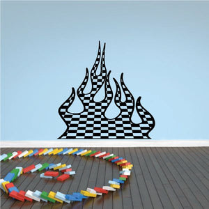 Checkered flames vinyl decal with blue flame accents for wall or car