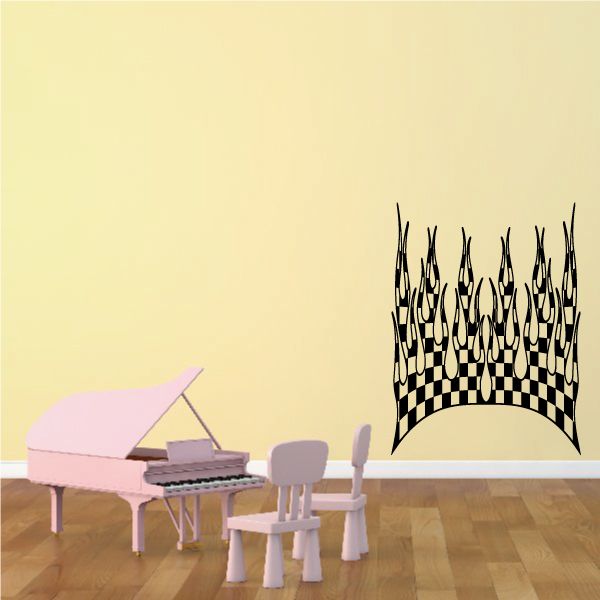 Black and white checkered flames wall decal sticker with arch top design