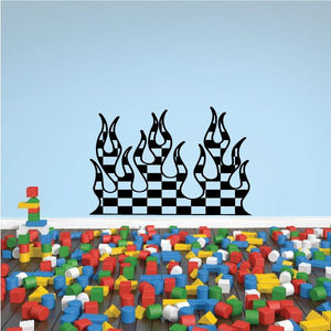 Vinyl wall decal with black-and-white checkered flames design