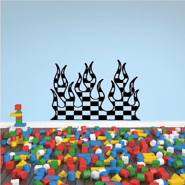 Vinyl wall decal with black-and-white checkered flames design