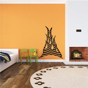 Black checkered flame wall decal graphic in flame shape