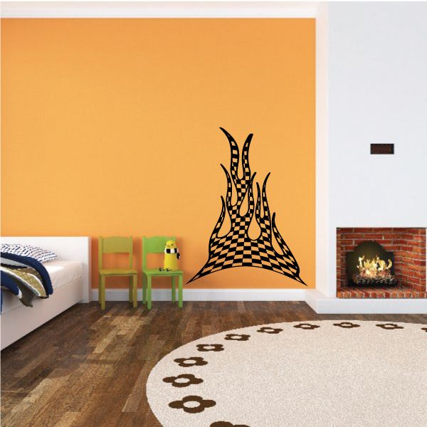 Black checkered flame wall decal graphic in flame shape