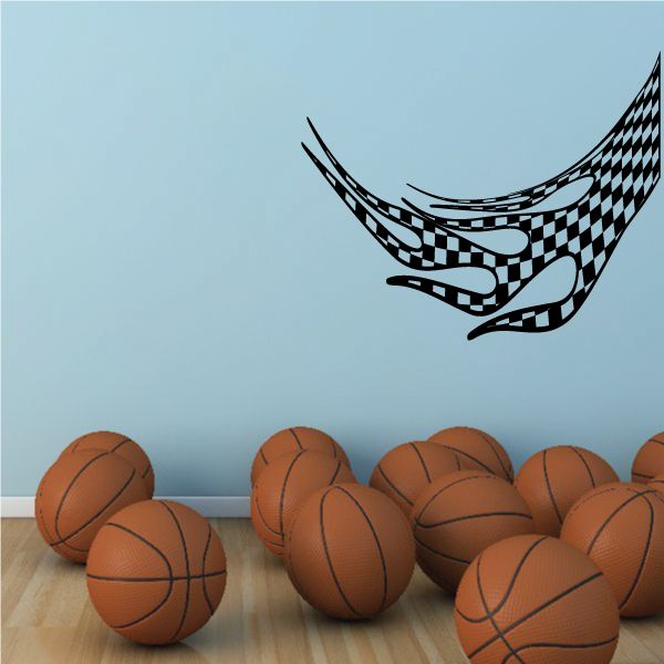 Checkered flames vinyl wall decal, black-and-white checkered flame design.