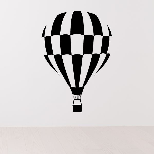 Checkered hot air balloon decal with black-and-white stripes on balloon and basket