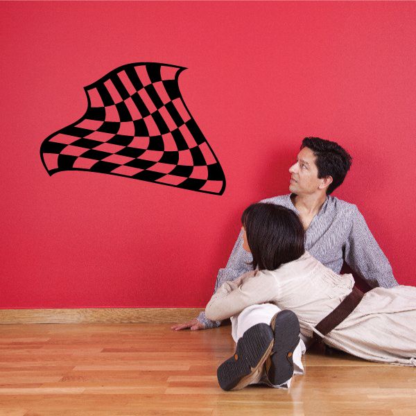 Checkered car-shaped wall decal with black and red racing stripes