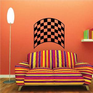 Checkered flag wall decal featuring black and orange checkers