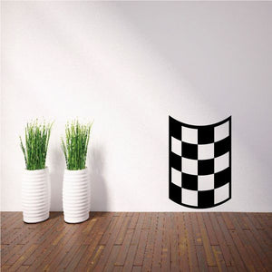 Checkered vinyl decal with black and white curved pattern