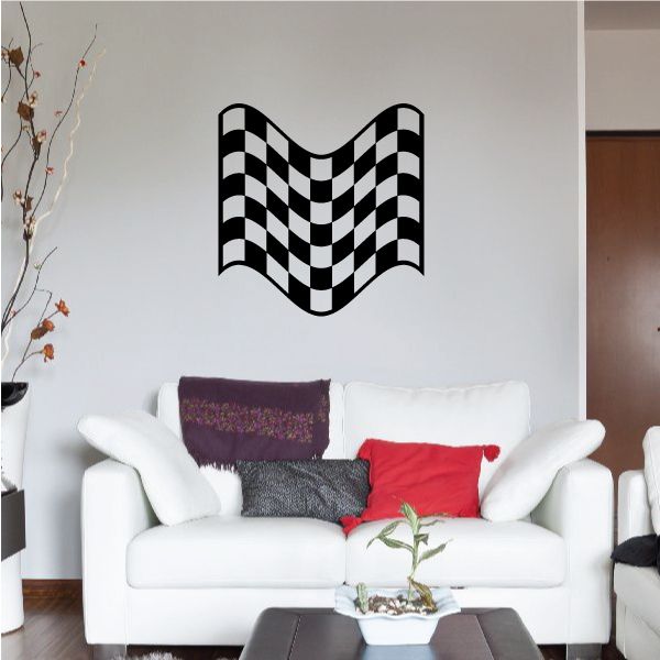 Checkered wave wall decal in black and white vinyl