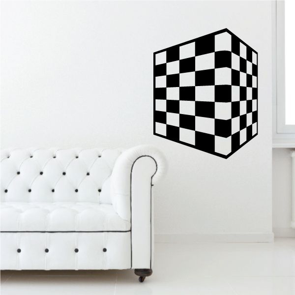 Black and white checkered 3D cube wall decal