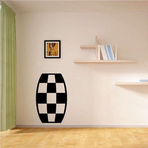 Checkered oval wall decal in black and white vinyl