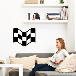 Checkered pattern wall decal with black-and-white wave chevrons
