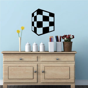 Black and white checkered cube wall decal