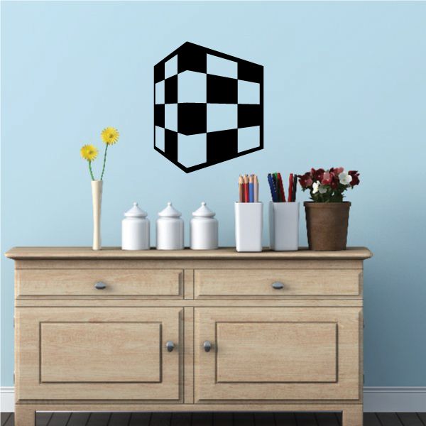 Black and white checkered cube wall decal