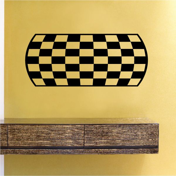 Checkered racing stripe vinyl wall decal with black and yellow square pattern, curved