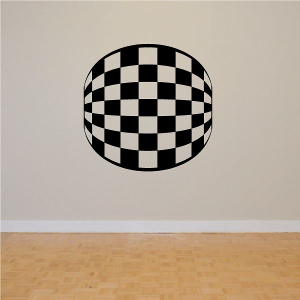 Checkered vinyl wall decal, black-and-white oval pattern