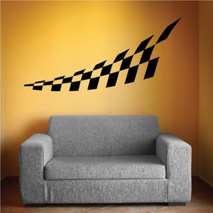 Checkered wall decal with black racing stripe motif