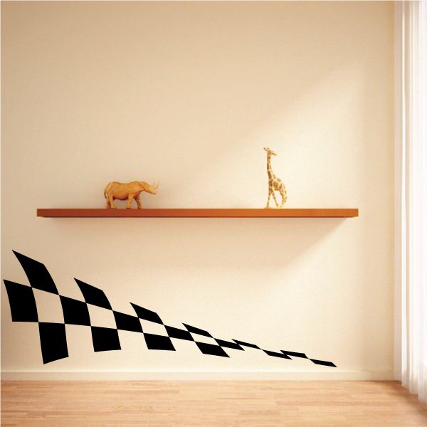 Checkered vinyl wall decal, black and white diagonal race pattern