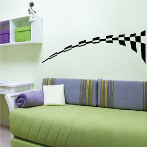 Checkered racing stripe wall decal, black and white vinyl, arched design