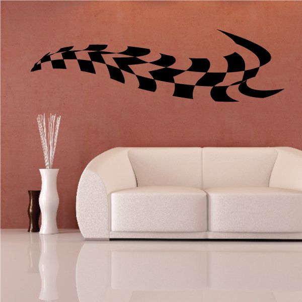 Checkered arrow wall decal in black vinyl, zigzag checkered design