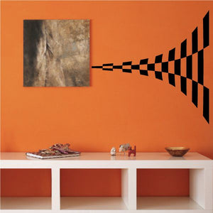 Checkered black-and-white wall decal with diagonal racing stripe arrow