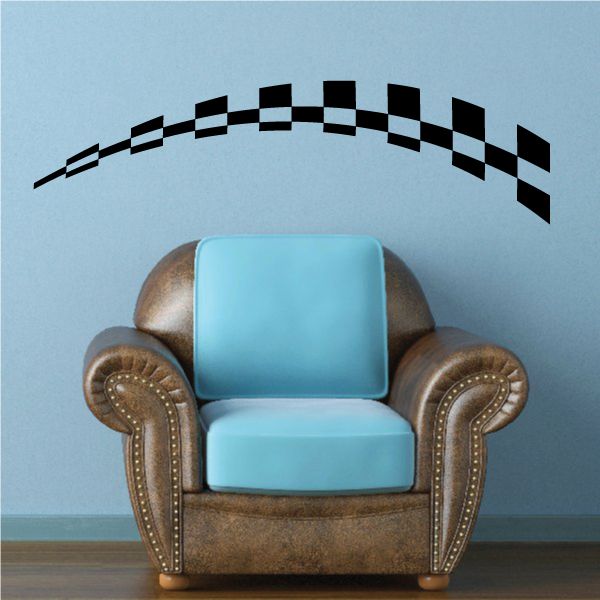 Checkered pattern wall decal: black and white curved check squares