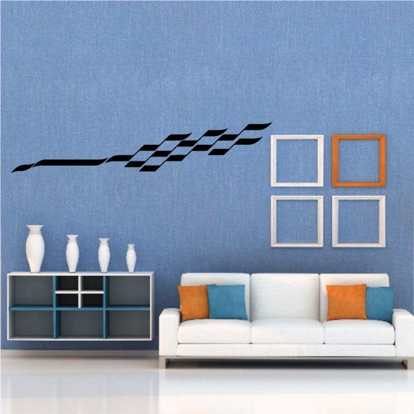 Checkered vinyl wall decal with black racing stripe and square blocks