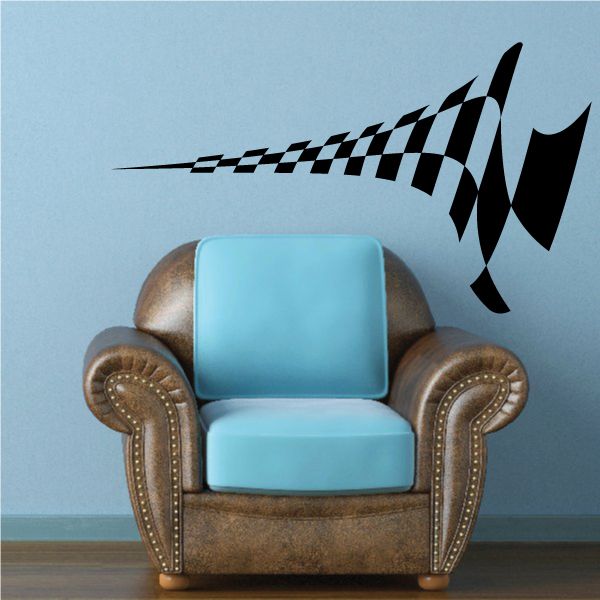 Black and white checkered racing flag wall decal with swoosh accents