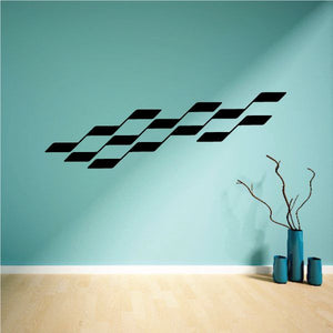 Checkered side wall decal with black and white racing stripe pattern, vinyl sticker