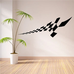 Checkered sides wall vinyl decal with black and white racing stripe pattern