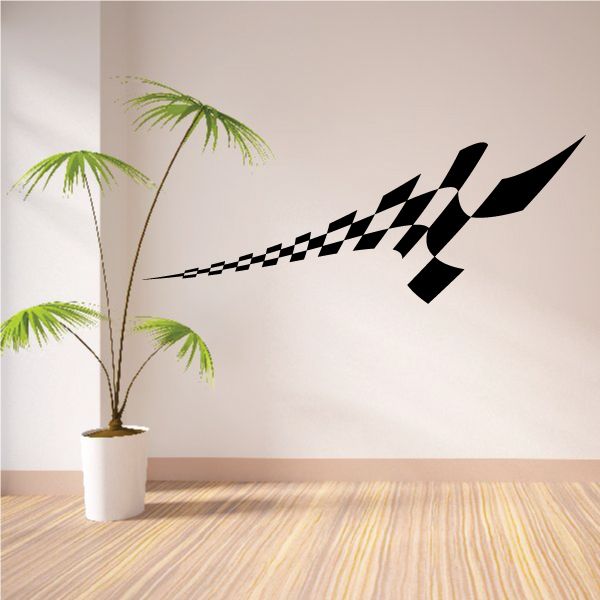 Checkered sides wall vinyl decal with black and white racing stripe pattern