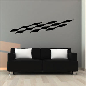 Black checkered flame side wall decal vinyl, curved striped pattern
