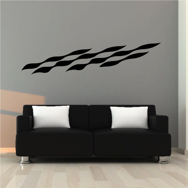 Black checkered flame side wall decal vinyl, curved striped pattern