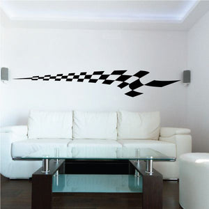 Checkered side vinyl wall decal with black-and-white racing flag pattern