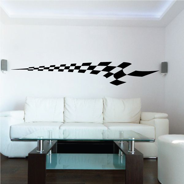 Checkered side vinyl wall decal with black-and-white racing flag pattern