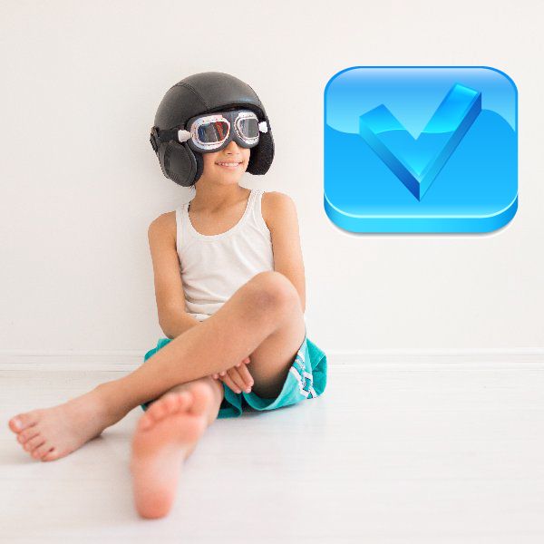 Blue checkmark icon vinyl decal with glossy finish