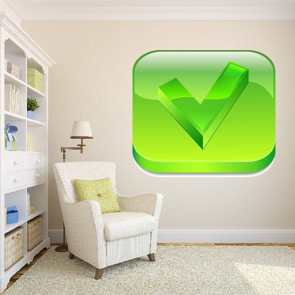 Green checkmark vinyl wall decal with glossy look, single large check symbol