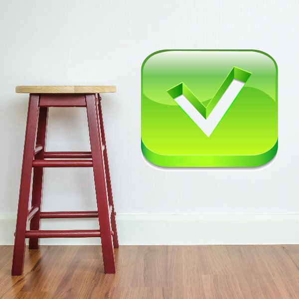 Green checkmark vinyl wall decal, white check mark