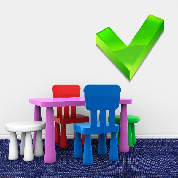 Green checkmark wall decal, vinyl sticker in V shape