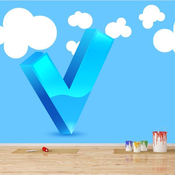 Blue vinyl checkmark wall decal, V-shaped sticker