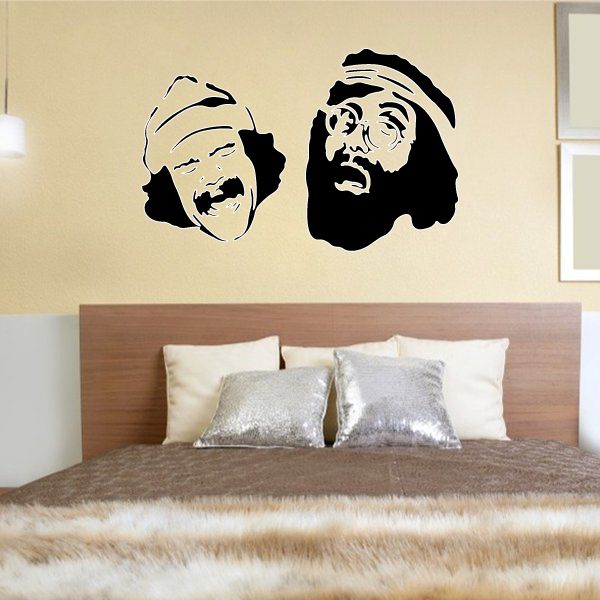 Cheech and Chong decal with two black-and-white stylized faces