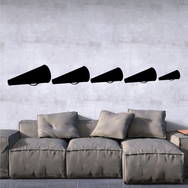 Cheer megaphone family kit decal with five black megaphone icons in a row